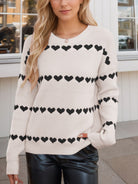 Heart Round Neck Long Sleeve Sweater - Apricot / S