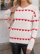 Heart Round Neck Long Sleeve Sweater - Ivory / S