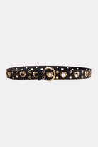 Heart Shape Alloy Detail PU Leather Belt - Black / One Size