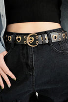 Heart Shape Alloy Detail PU Leather Belt - Black / One Size