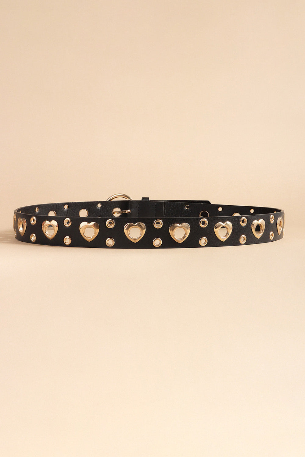 Heart Shape Alloy Detail PU Leather Belt - Black / One Size