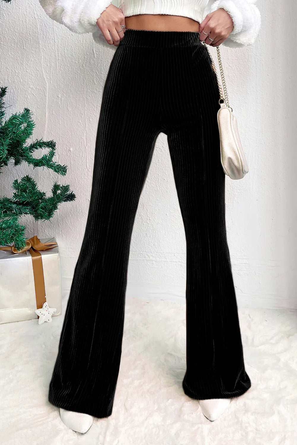 High Waist Bootcut Pants - Black / S