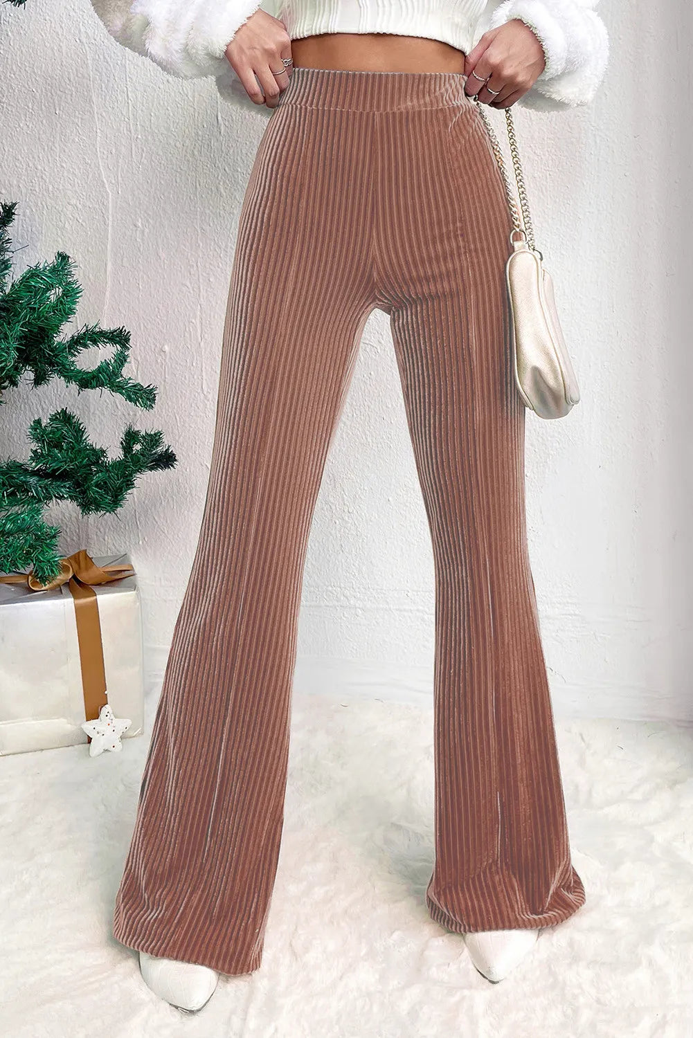 High Waist Bootcut Pants - Camel / S