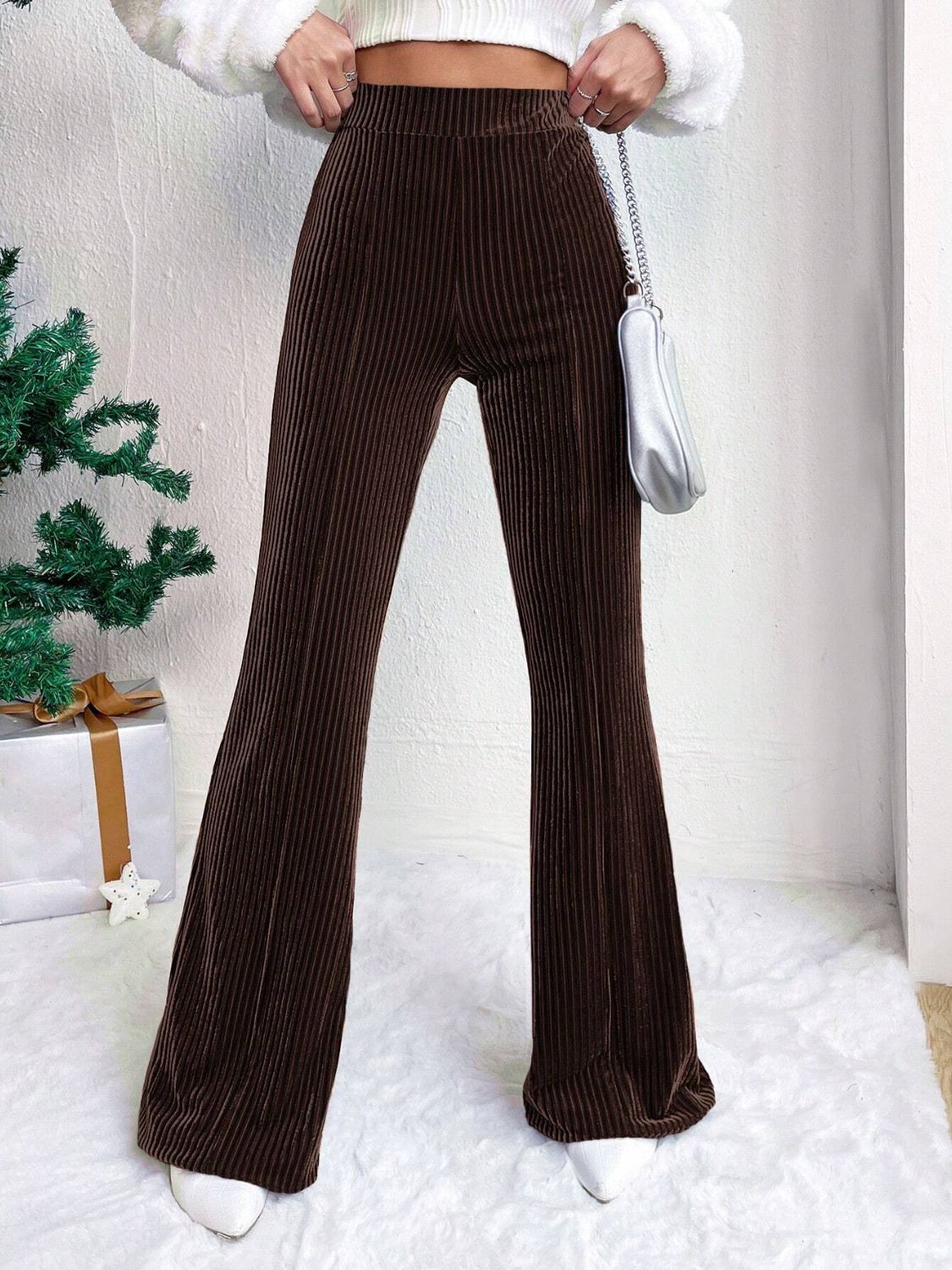 High Waist Flare Pants - Chocolate / S