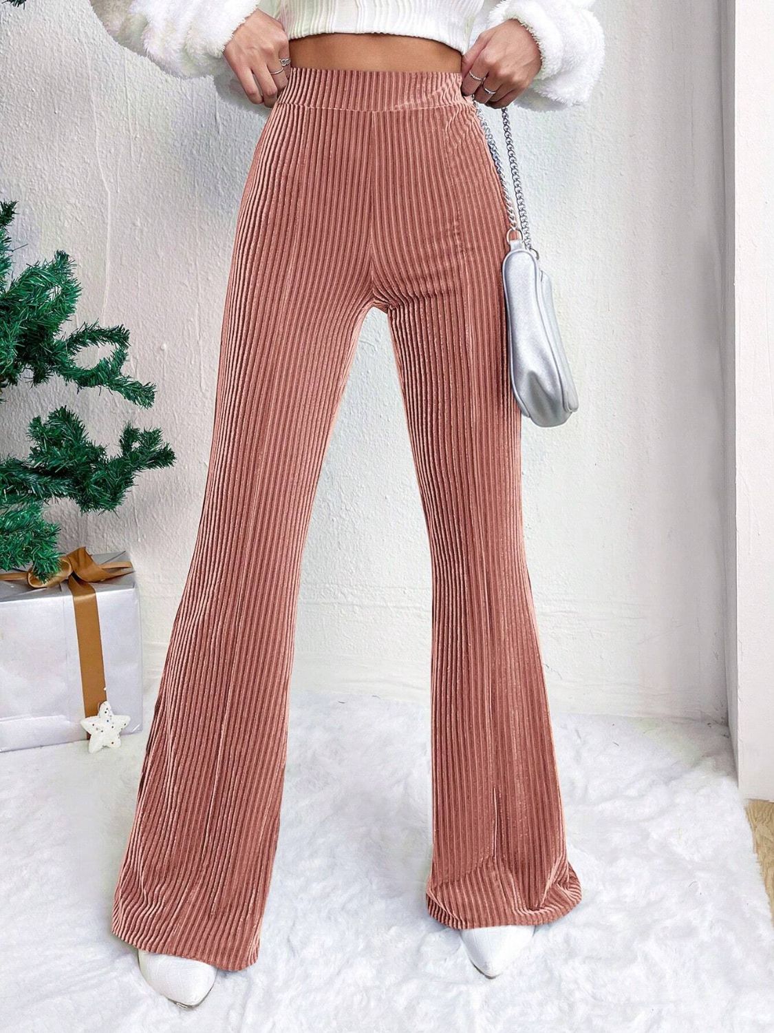 High Waist Flare Pants - Dusty Pink / S