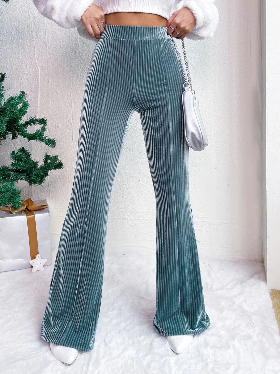 High Waist Flare Pants - Teal / S