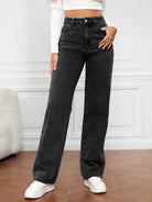 High Waist Straight Jeans - Black / S