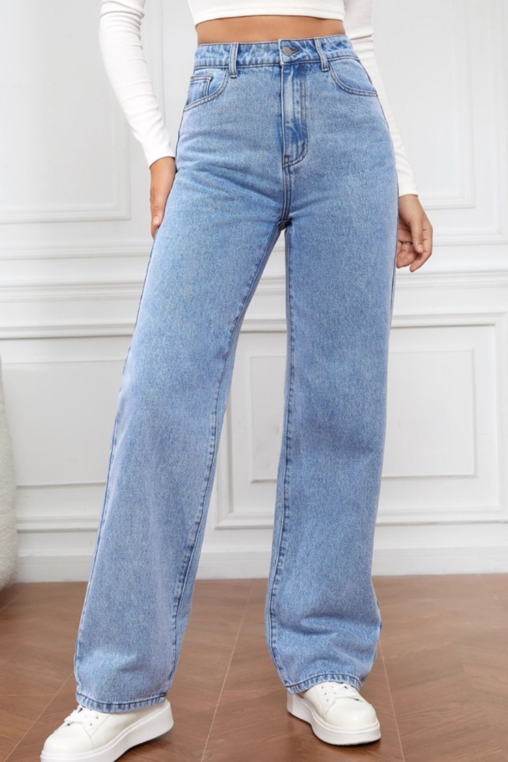 High Waist Straight Jeans - Light Blue / S