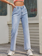 High Waist Straight Jeans with Pockets - Light / XS