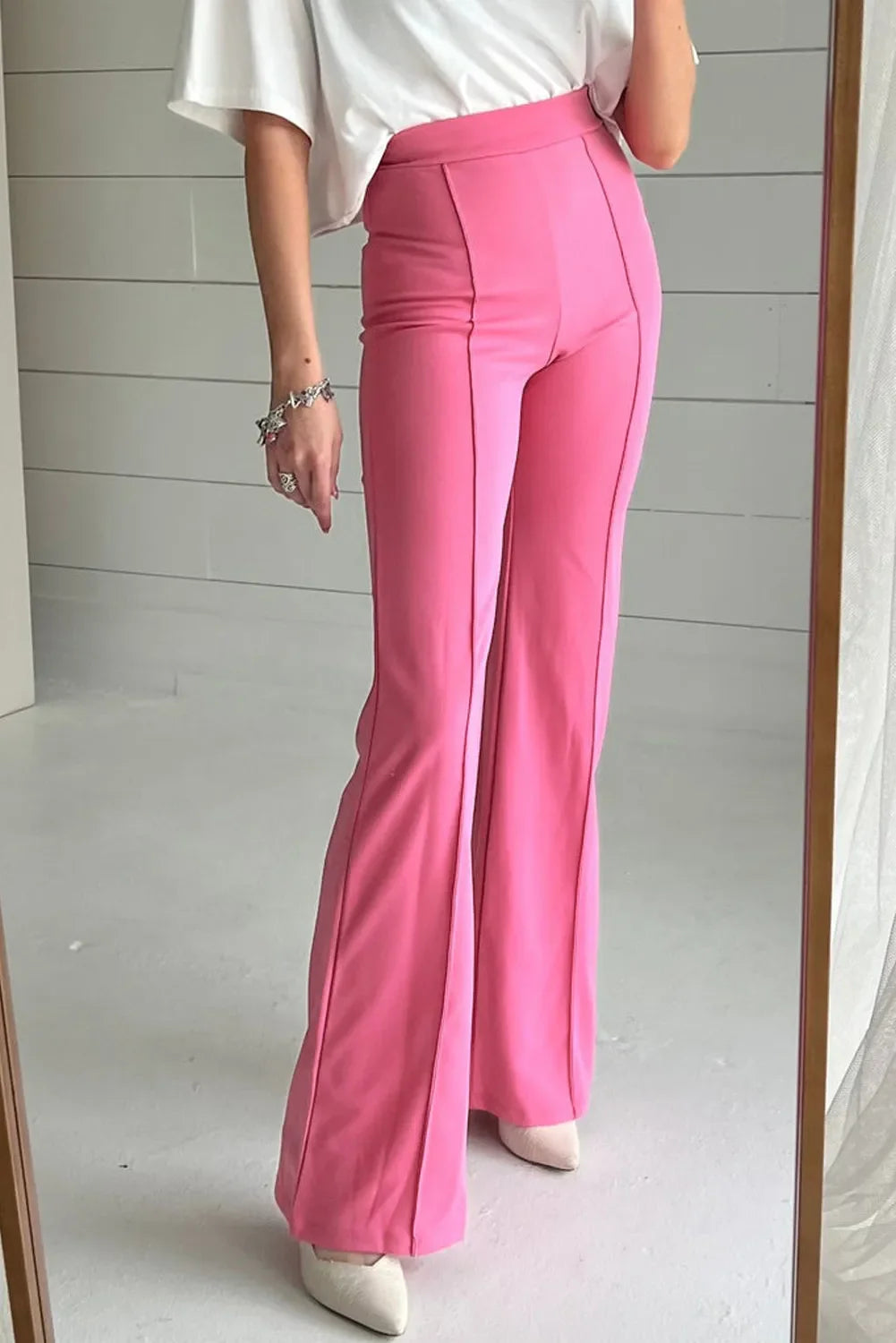 High Waist Straight Leg Pants - Pink / S