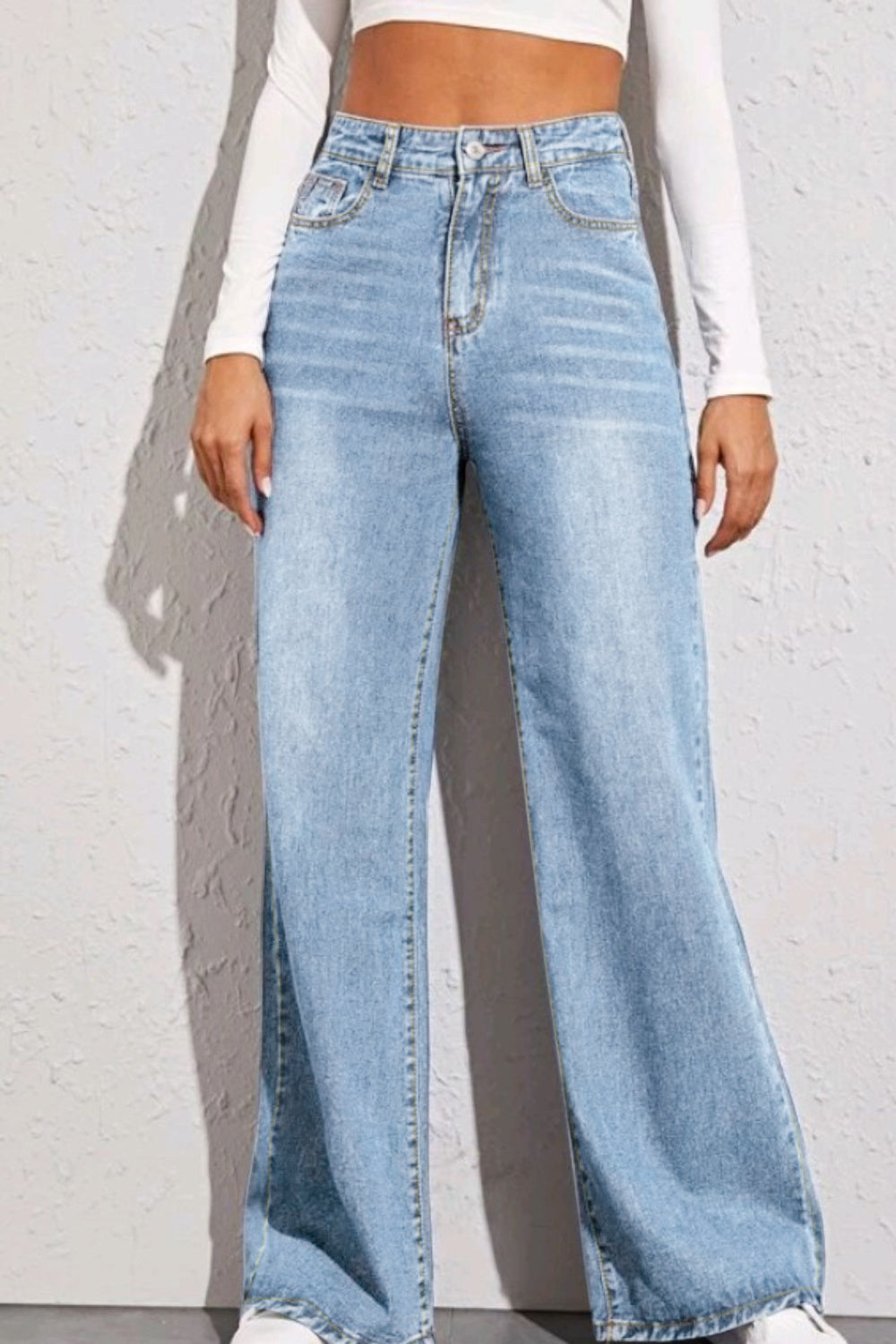 High Waist Wide Leg Jeans - Dusty Blue / XS