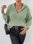 Honey Half Zip Dropped Shoulder Sweater - Matcha Green / S