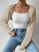 Honey Open Front Long Sleeve Cropped Cardigan - Khaki / S