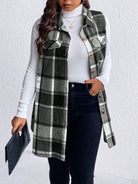 Honey Plus Size Pocketed Plaid Button Up Vest Coat - Black / 1XL