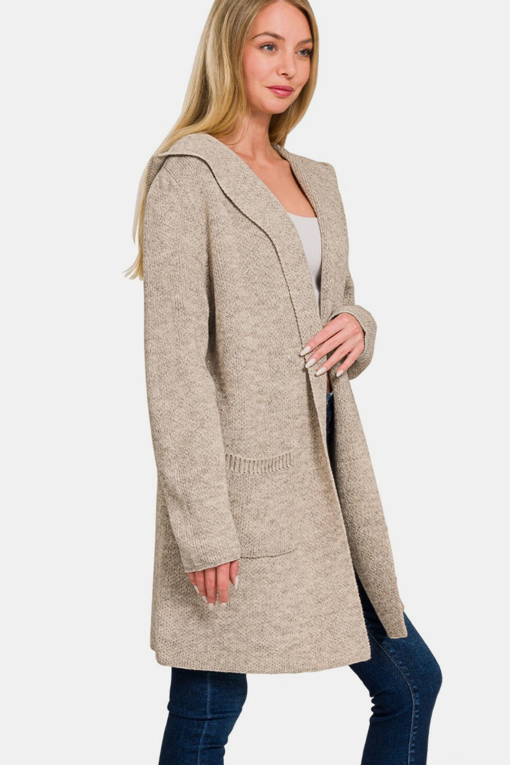 Hooded Open Front Sweater Cardigan - H Mocha / S