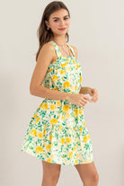 HYFVE Floral Tie Shoulder Mini Dress - Yellow / S