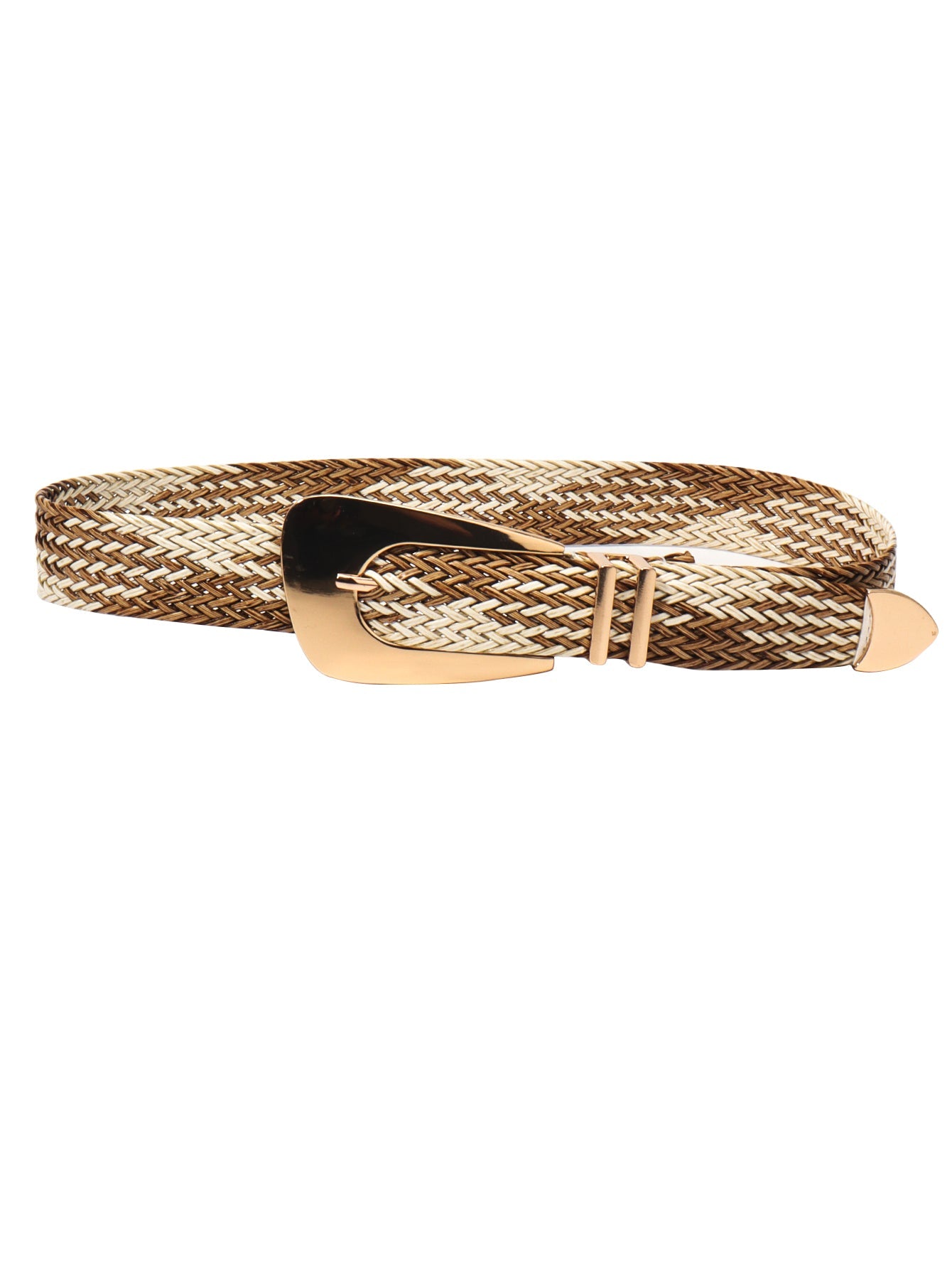 Irregular Buckle Braid Belt - Camel / One Size
