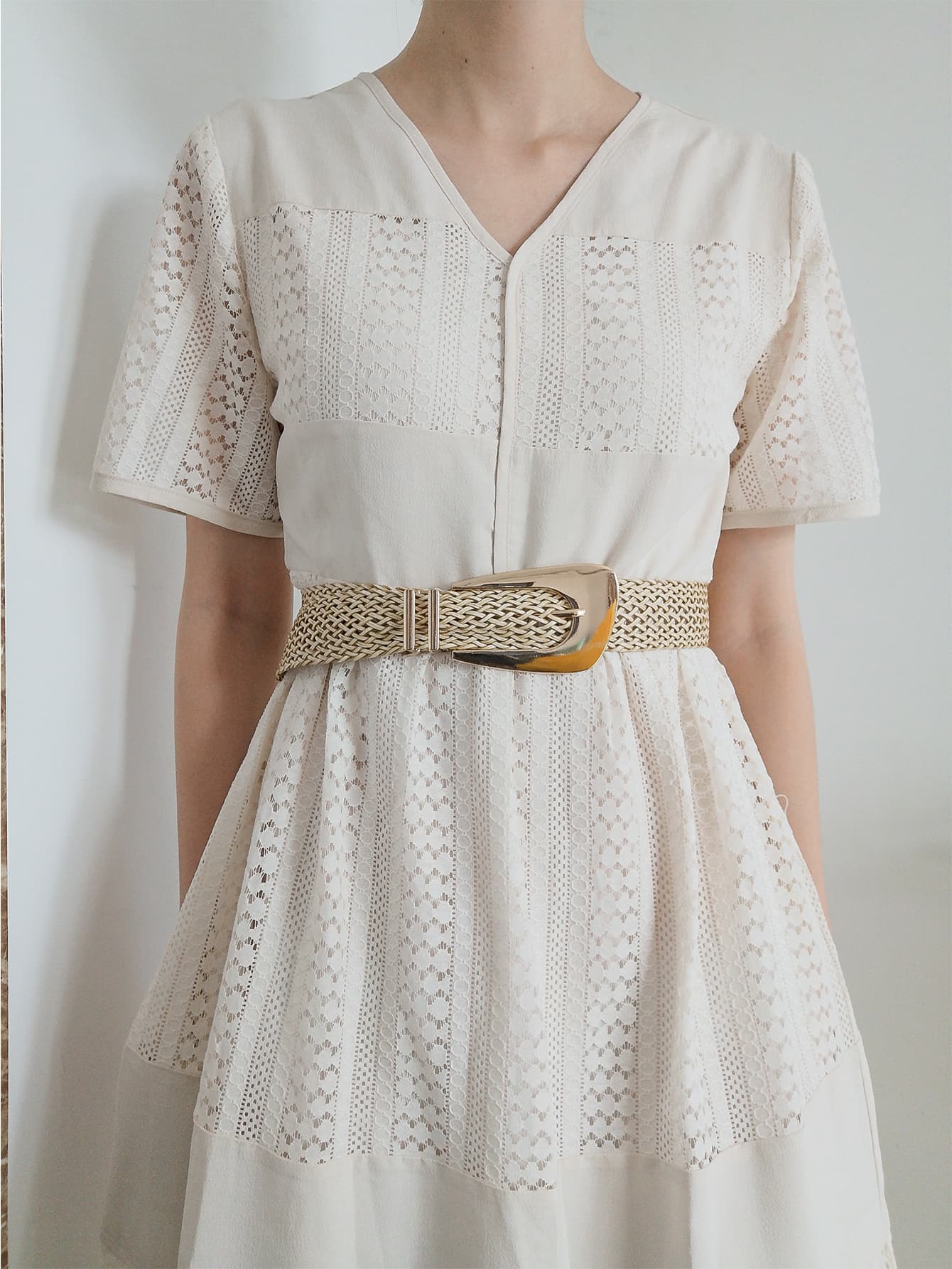 Irregular Buckle Braid Belt - Gold / One Size
