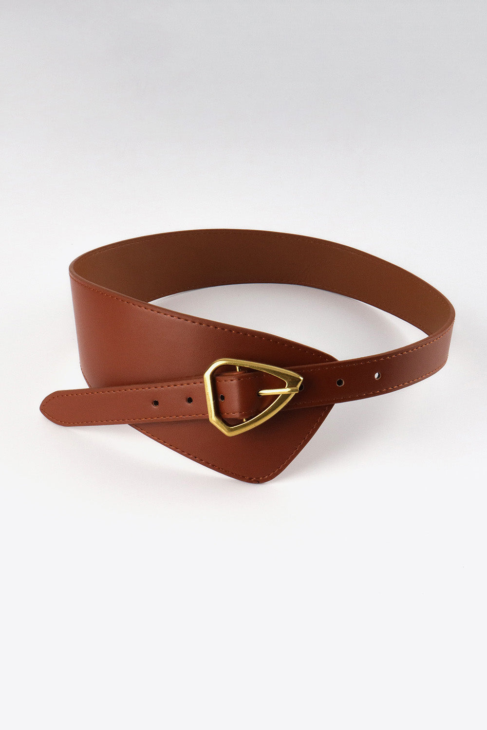 Irregular PU Leather Belt - Brown / One Size