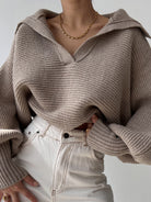 Johnny Collar Long Sleeve Sweater - Mocha / S