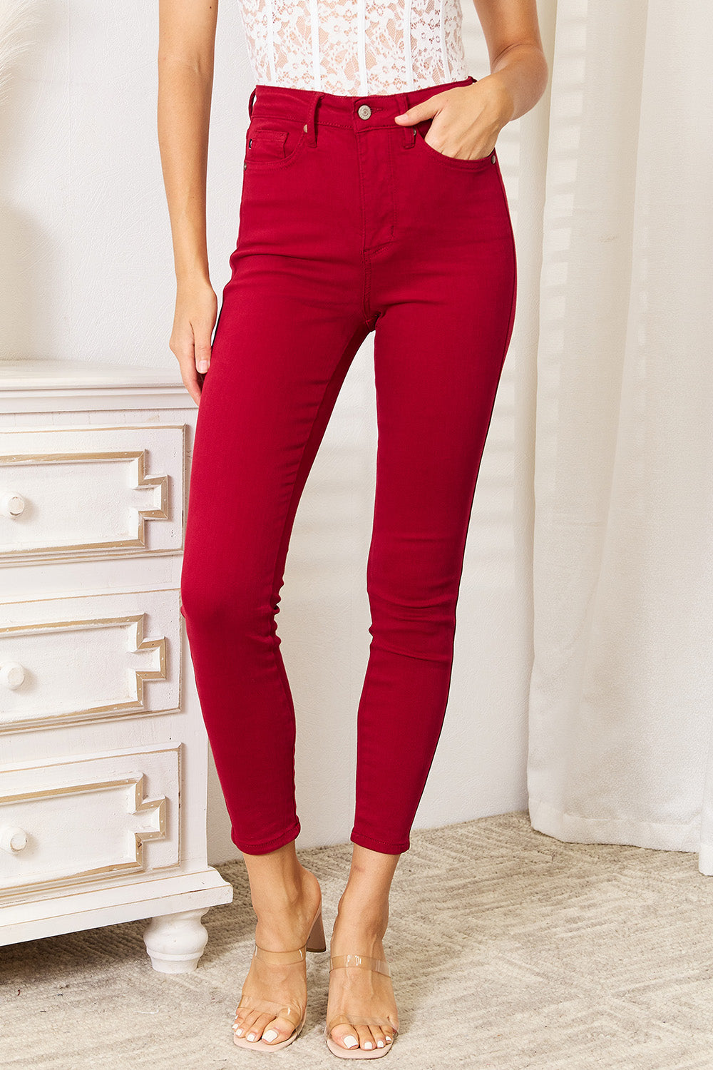 Judy Blue Full Size High Waist Tummy Control Skinny Jeans - Scarlet / 0(24)
