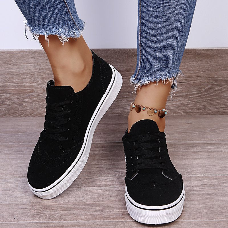 Lace-Up Suedette Flat Sneakers - Black / 35(US4)