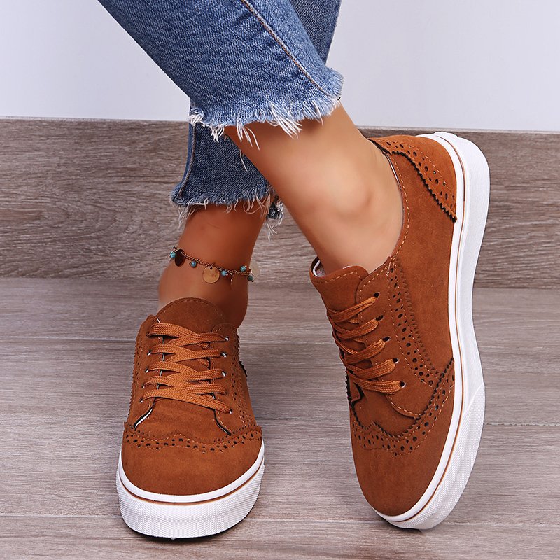 Lace-Up Suedette Flat Sneakers - Brown / 35(US4)