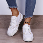 Lace-Up Suedette Flat Sneakers - White / 35(US4)