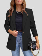 Lapel Collar Long Sleeve Blazer - Black / S