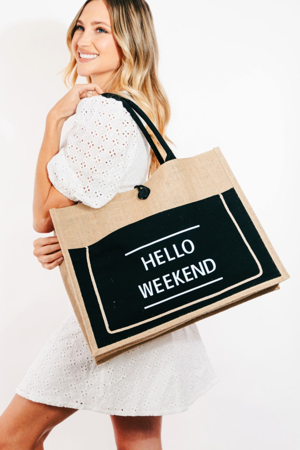 Large Hello Weekend Tote Bag - Black / One Size