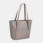 Large Leather Tote Bag w Pockets - D.Silver / One Size