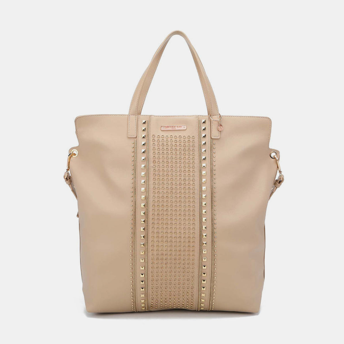 Large Studded Tote Bag - Beige / One Size