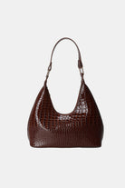 Leather Stone Texture Shoulder Bag - Dark Brown / One Size