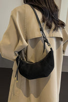 Leather Strap Suede Shoulder Bag