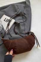 Leather Strap Suede Shoulder Bag - Brown / One Size