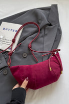 Leather Strap Suede Shoulder Bag - Cerise / One Size