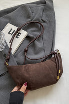 Leather Strap Suede Shoulder Bag - Coffee Brown / One Size