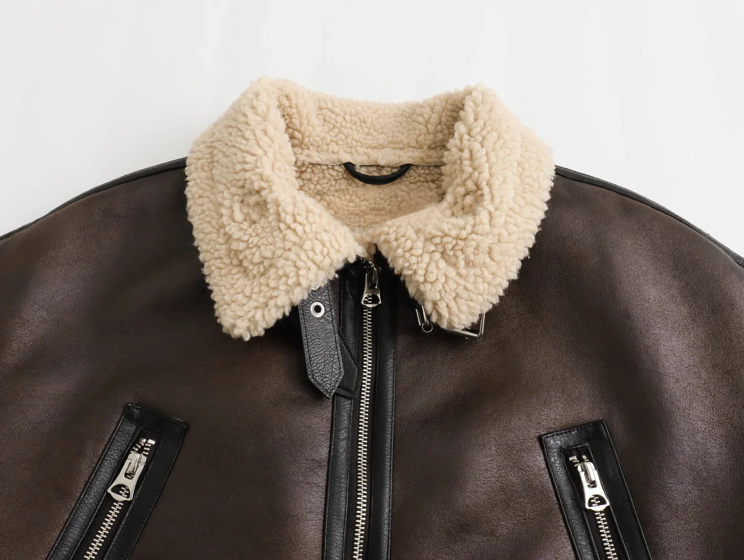 Leather & Suede Warm Zipped Belted Outwear Coat