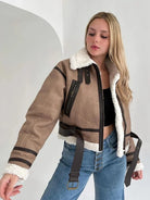 Leather & Suede Warm Zipped Belted Outwear Coat