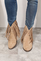 Legend Women’s Fringe Cowboy Western Ankle Boots - Khaki / 6