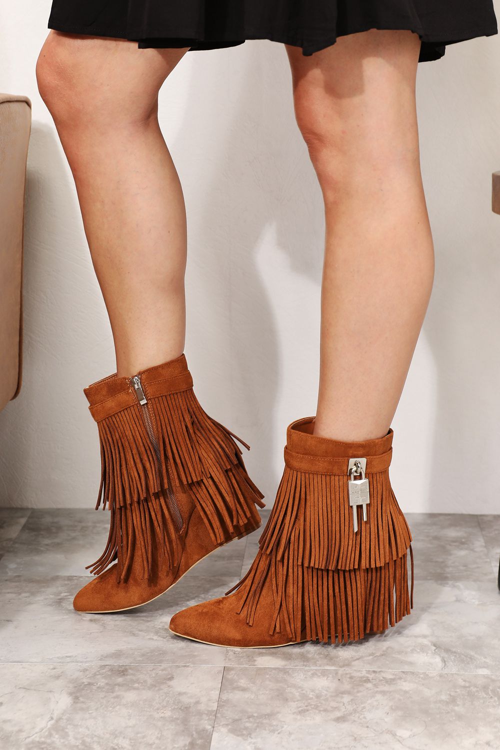 Legend Women’s Tassel Wedge Heel Ankle Booties