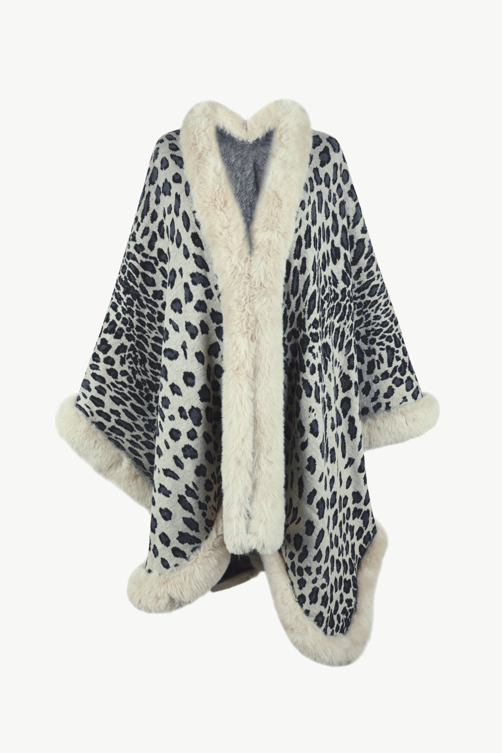 Leopard Open Front Poncho - Beige / One Size