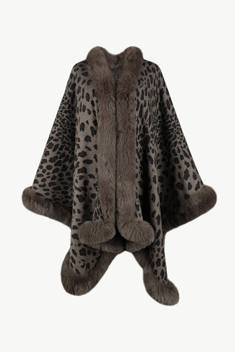 Leopard Open Front Poncho - Chocolate / One Size