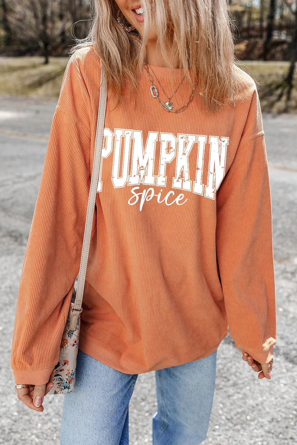 Letter Graphic Long Sleeve Sweatshirt - Sherbet / S