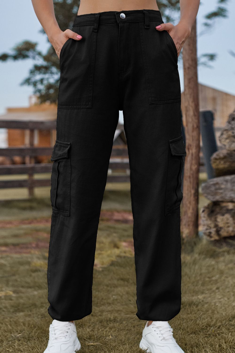 Long Jeans with Pocket - Black / S