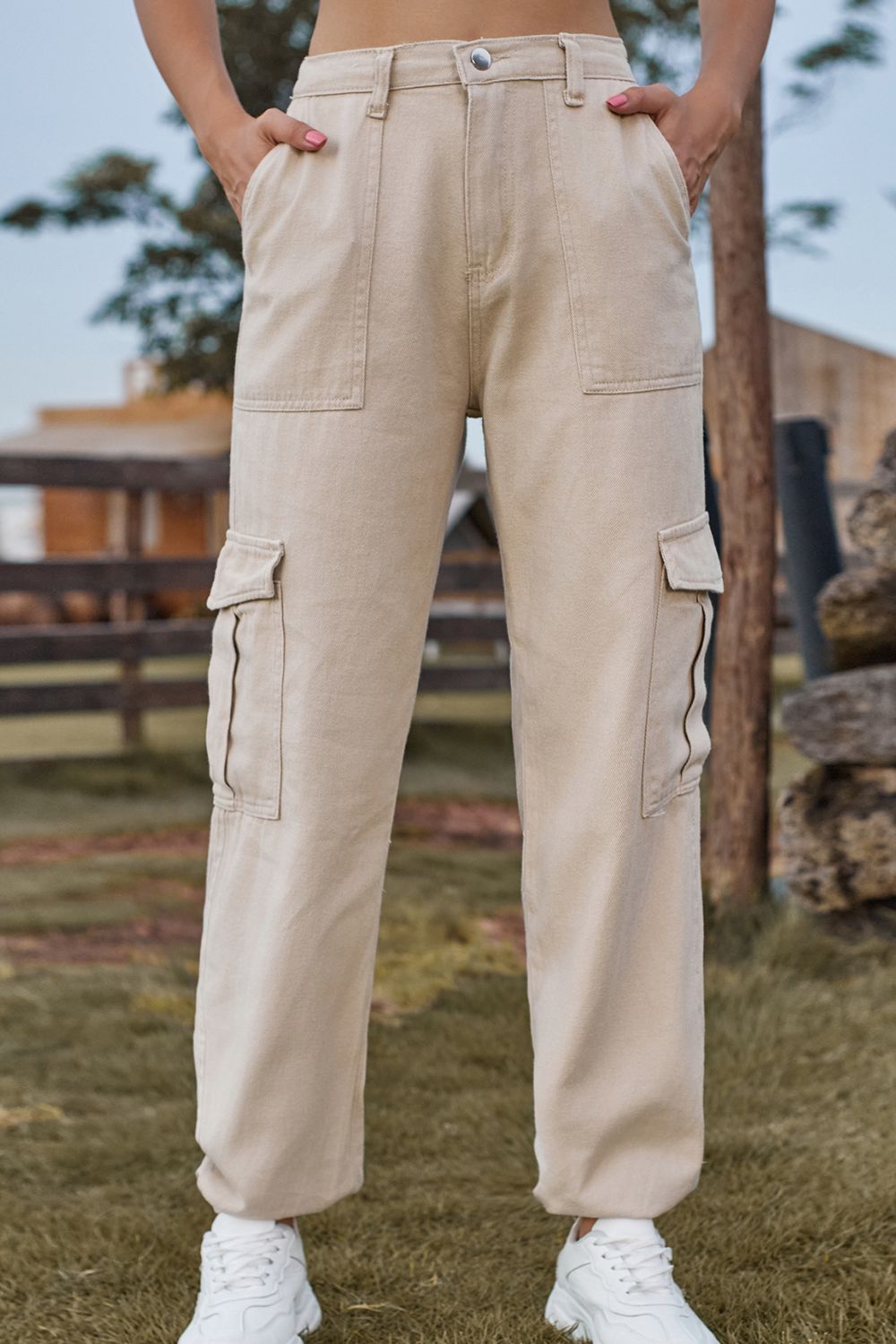 Long Jeans with Pocket - Tan / S