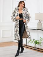 Long Leopard Print Fur Coat w Hood & Pockets