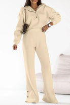 Long Sleeve Hooded Top and Pants Active Set - Tan / S