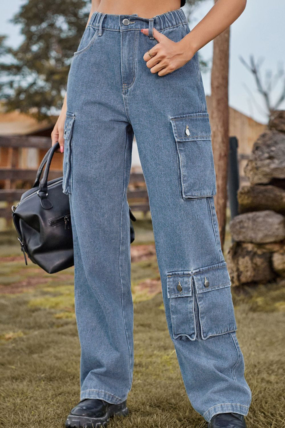Loose Fit Long Jeans with Pockets - Light / S
