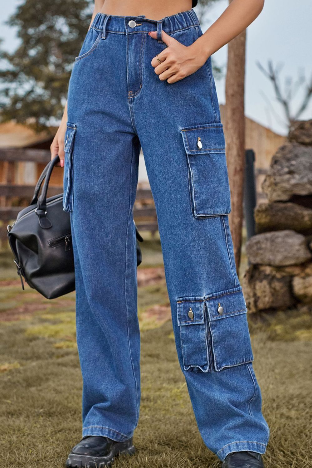 Loose Fit Long Jeans with Pockets - Medium / S